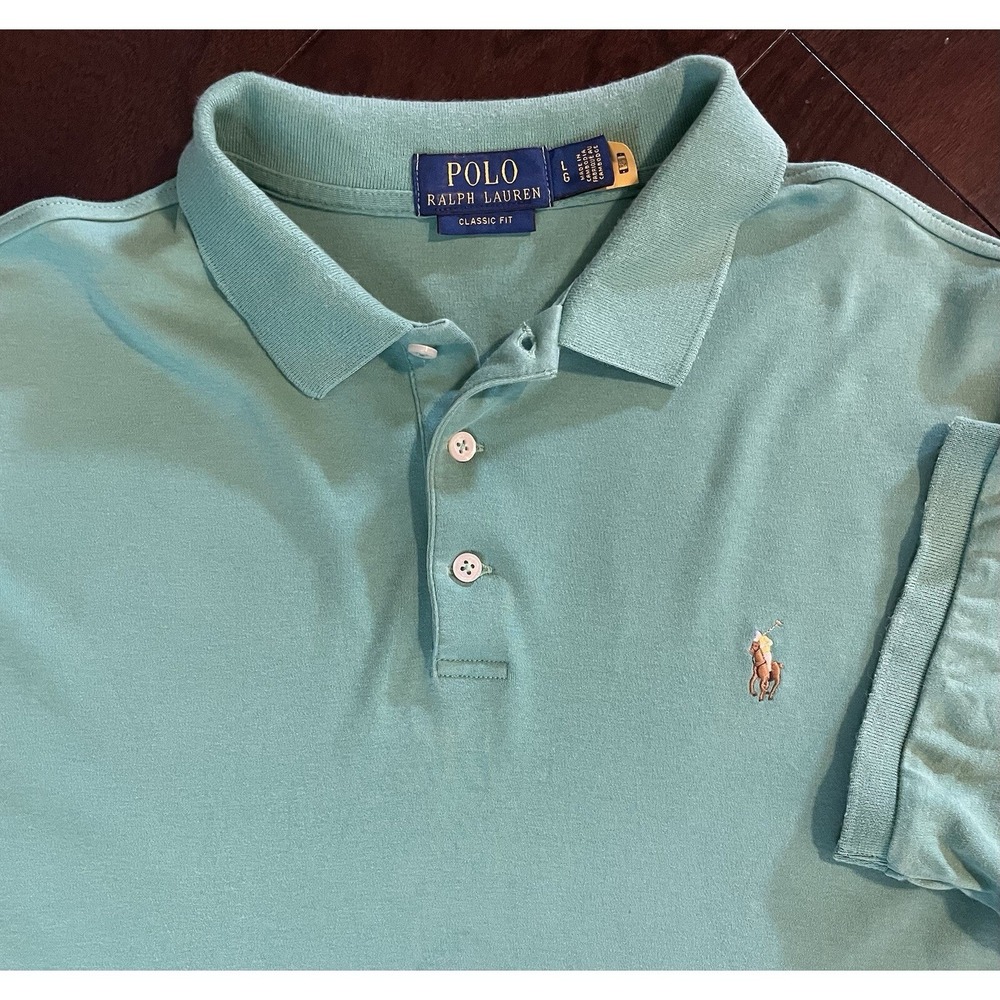 Polo Ralph Lauren Polo Shirt Mens Lg Green Classic Fit Short Sleeve Golf Preppy